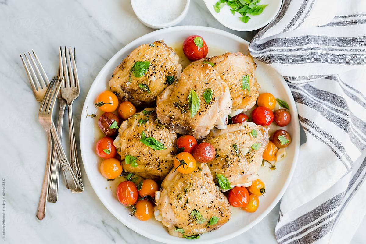 Fried Chicken with Burst Tomatoes