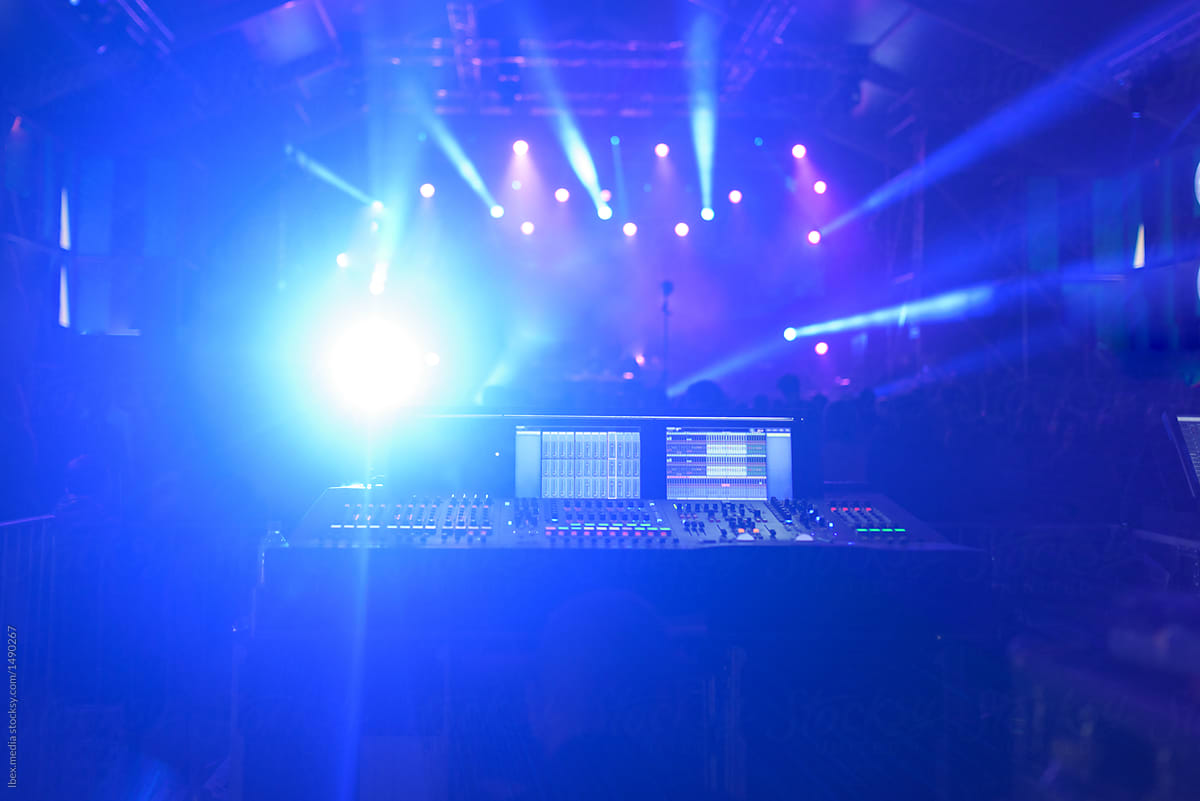 Dj equipment on stage at music festival