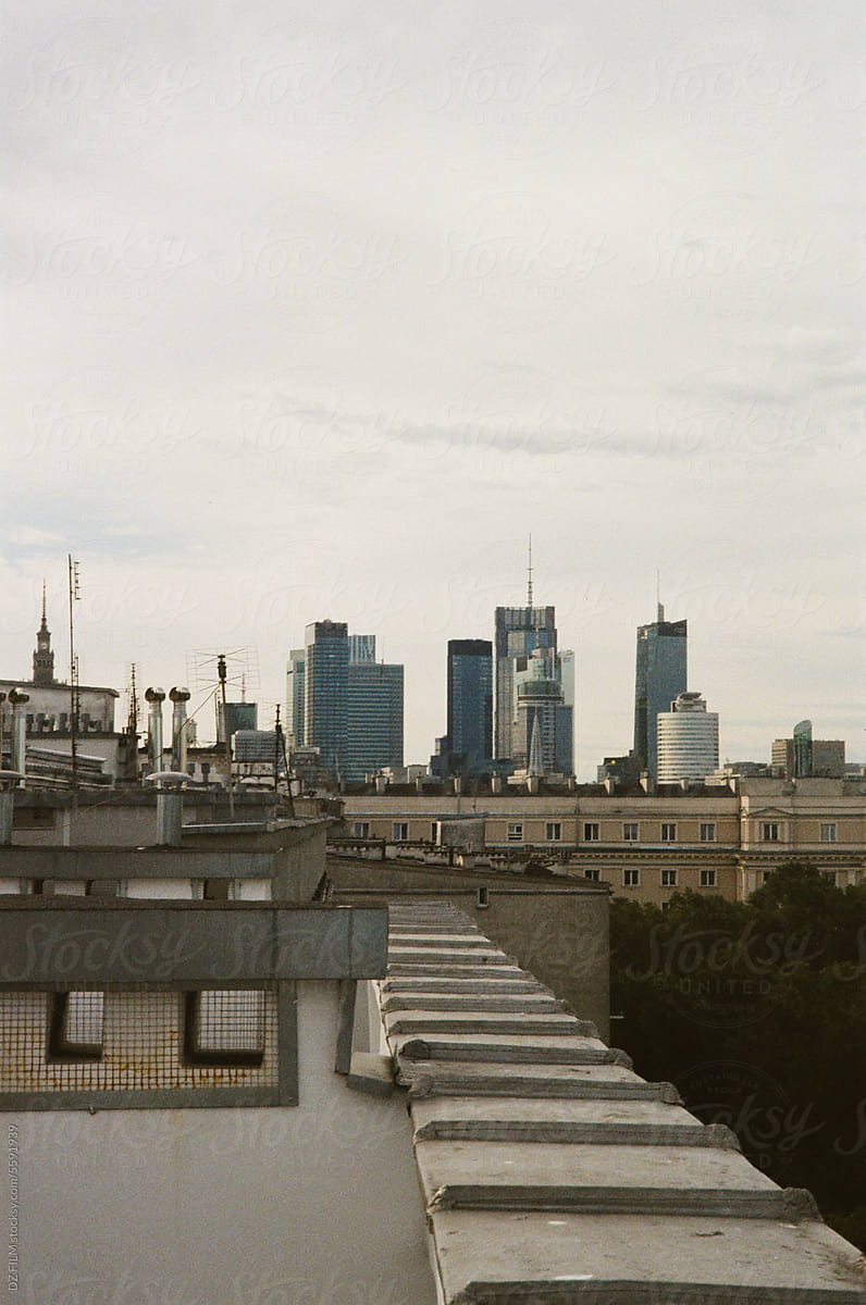 View of the city from a multi-storey building roof