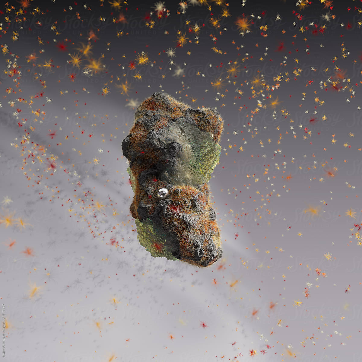 Flying Stone, micro planet, isolate. 3d rendering