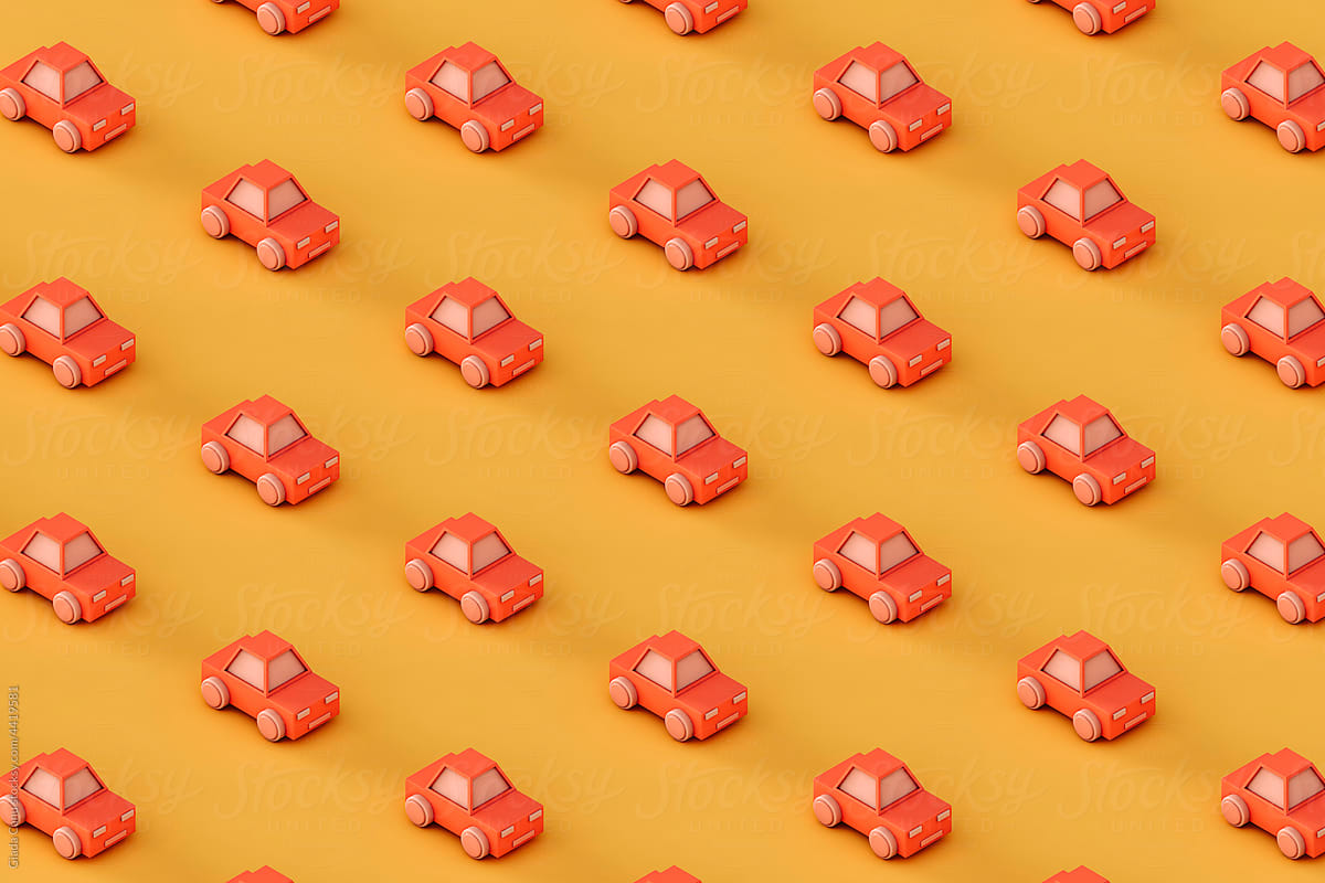 pattern of Pink toy car on a yellow background