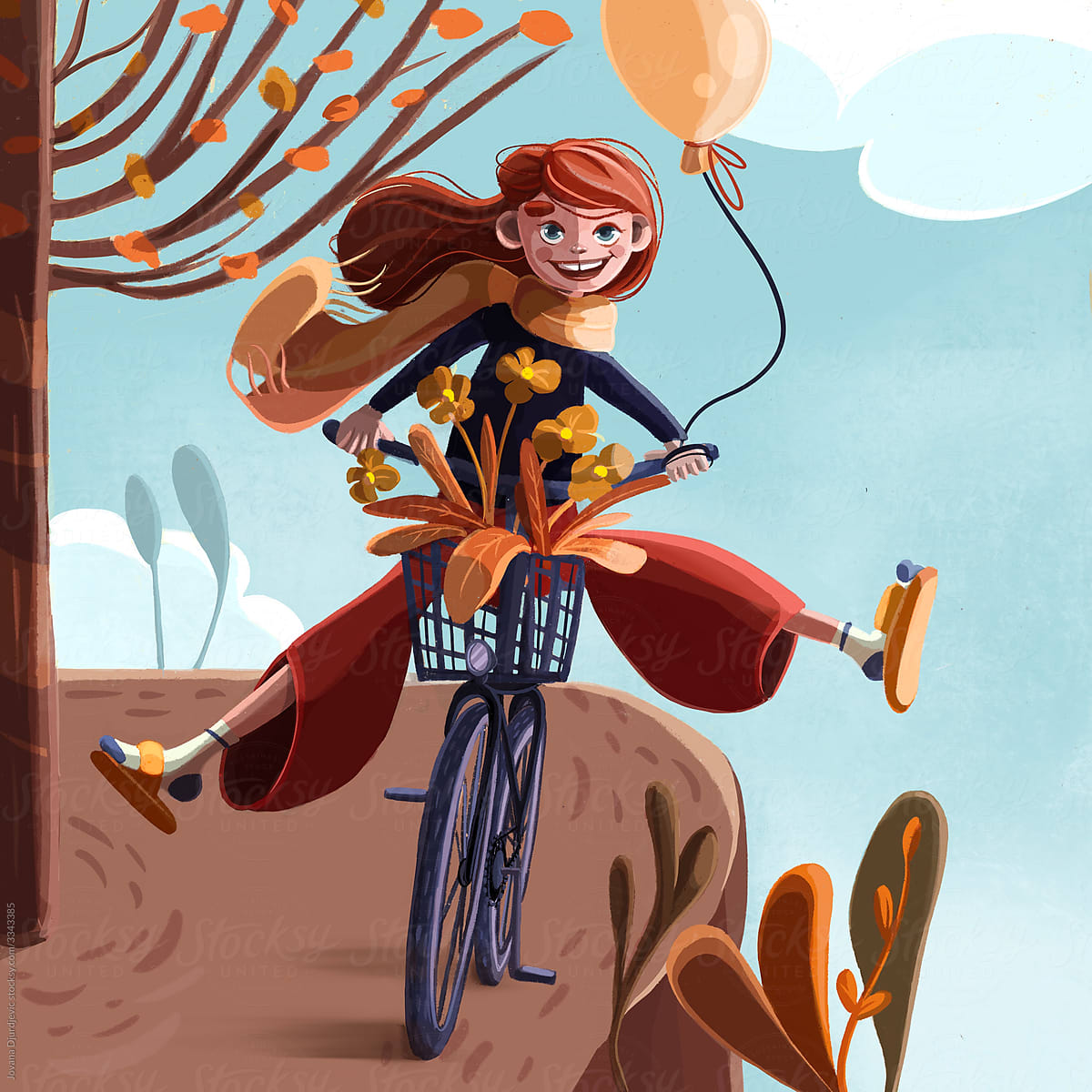 Redheaded girl on a bike