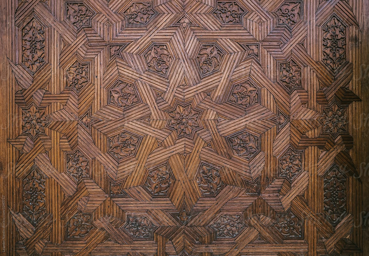Arab details of a wooden roof in a palace of the Alhambra, granada, spain