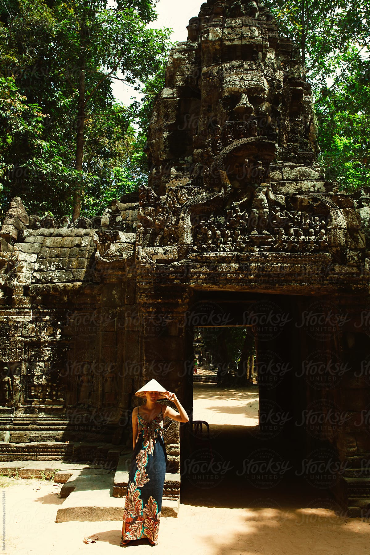 Young pretty woman at Angkor Wat