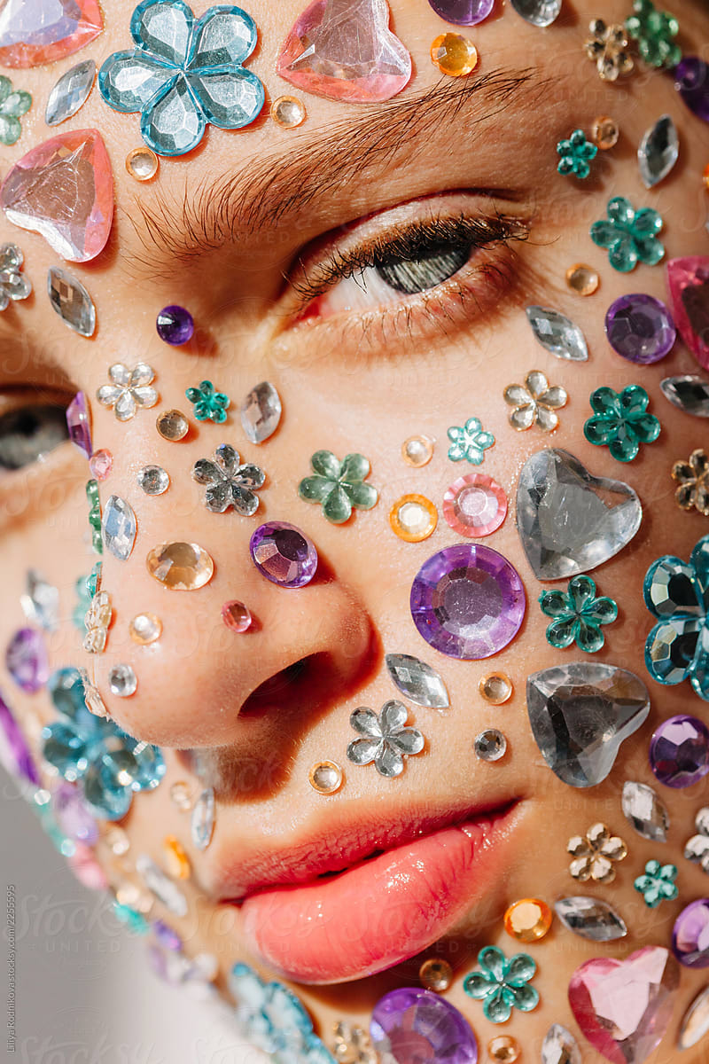 Closeup Beauty Portrait Of Face Covered With Crystals By Stocksy 