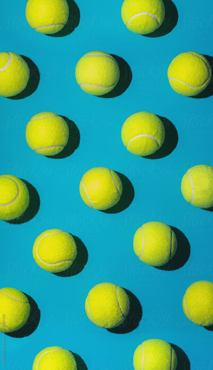 Tennis balls arranged.