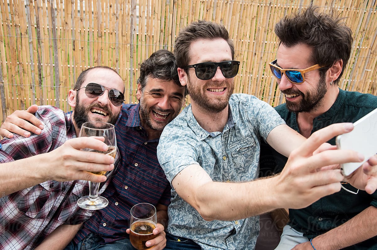 Group Of Men Friends With Sunglasses Taking A Selfie On A Bar By Stocksy Contributor Bisual