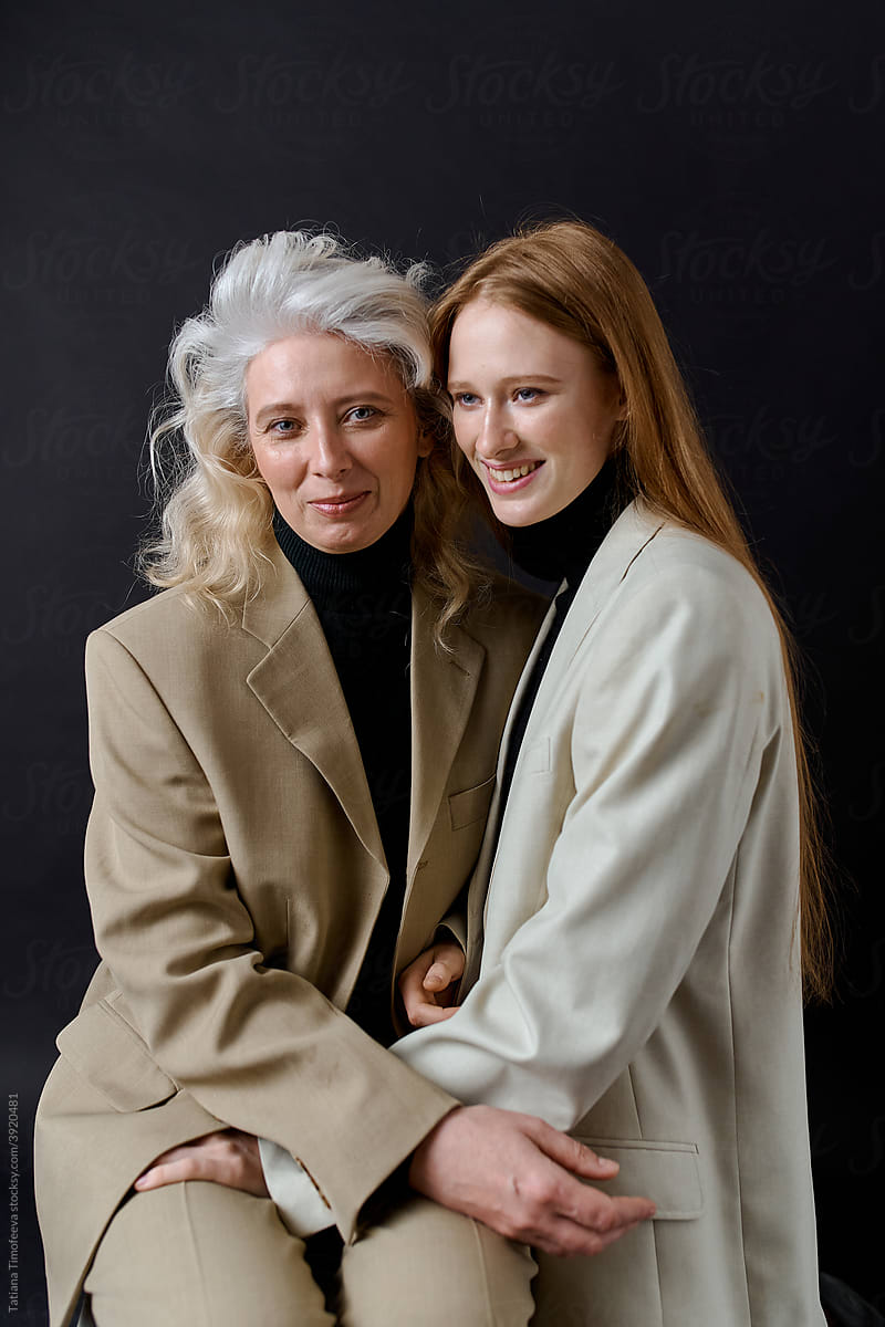 family portrait old business suit woman with daughter