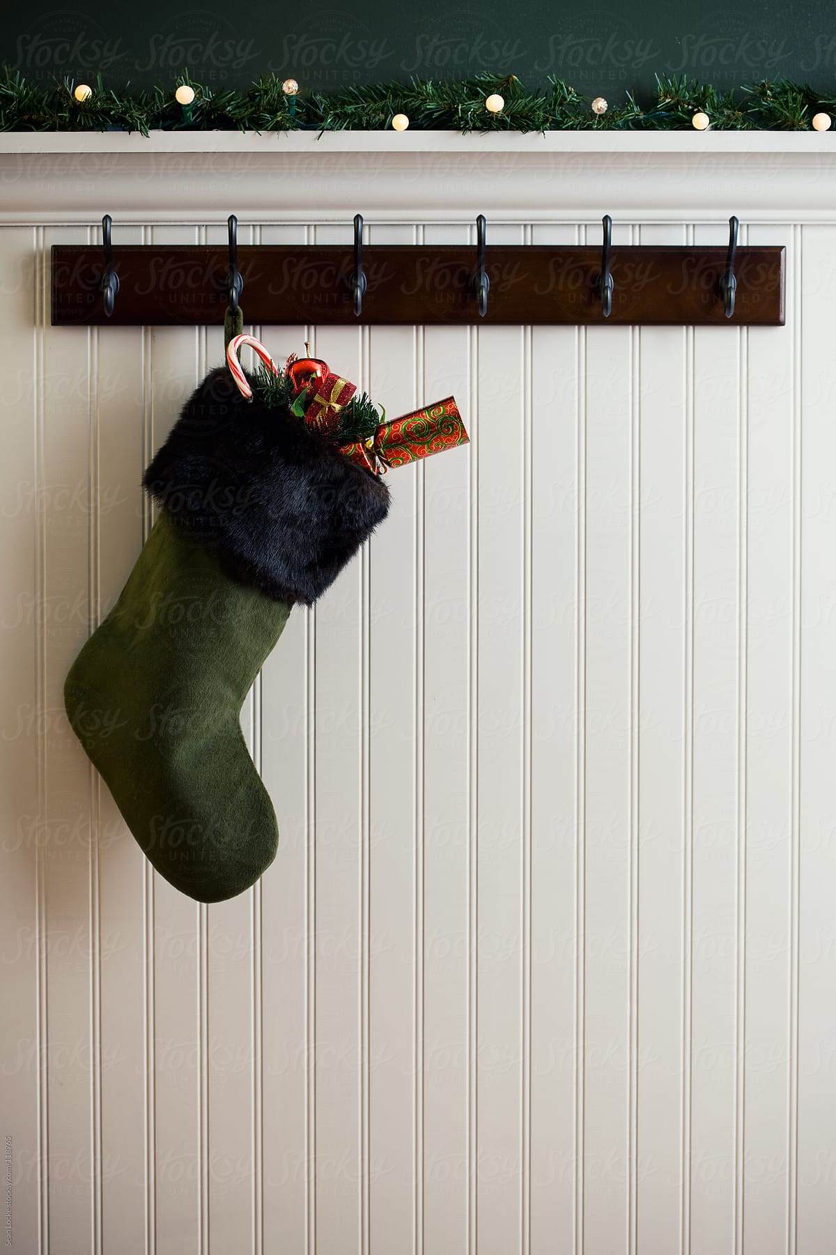 Christmas: Stocking Hanging On Rack Of Hooks