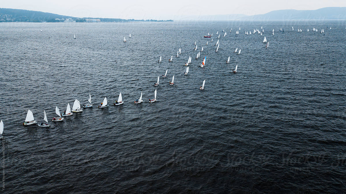 Yacht regatta shot with drone from above