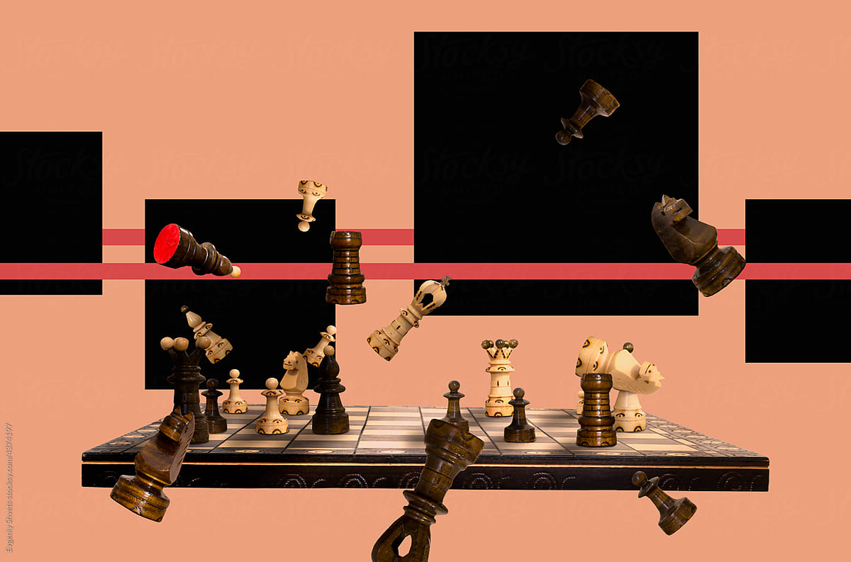 Collage with chess Pieces And Chess Board
