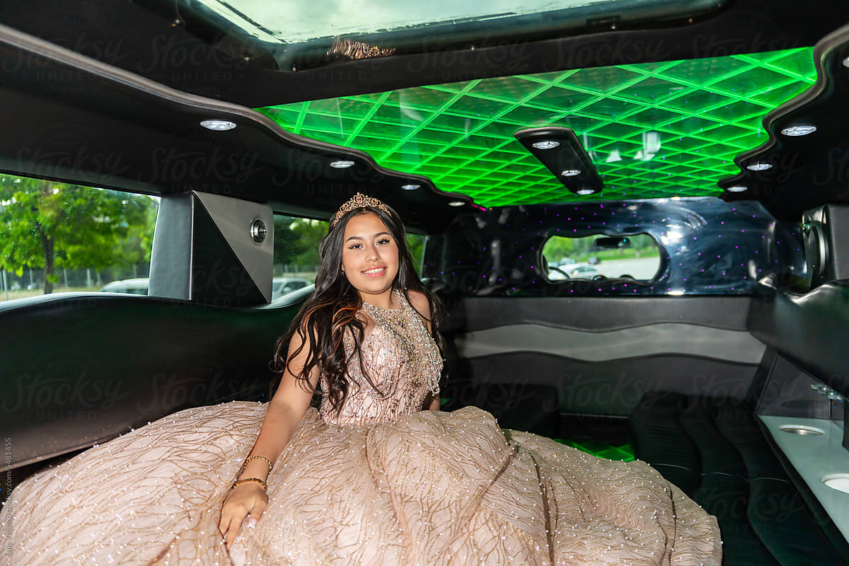 Portrait Of A 15th Birthday Party In A Limousine.