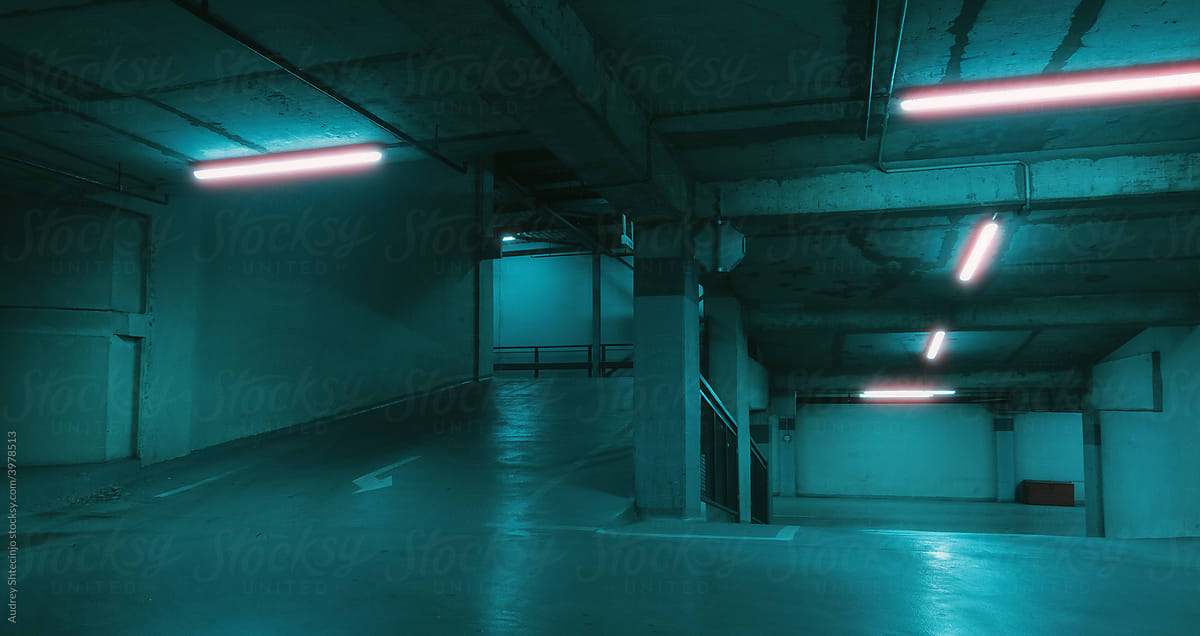 Neon Lights In Empty Garage