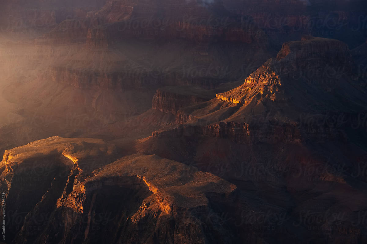 Grand Canyon Mesas in Spotlight Sun