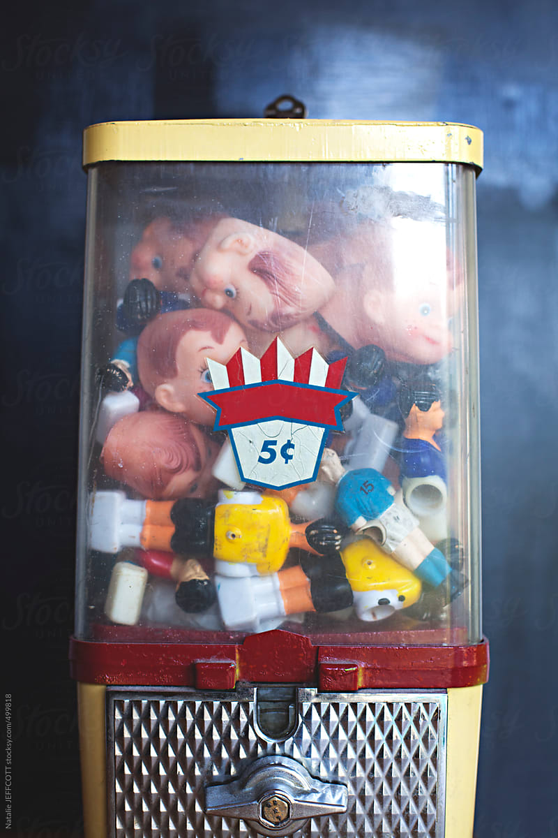 Vintage Toys In Old Gumball Machine
