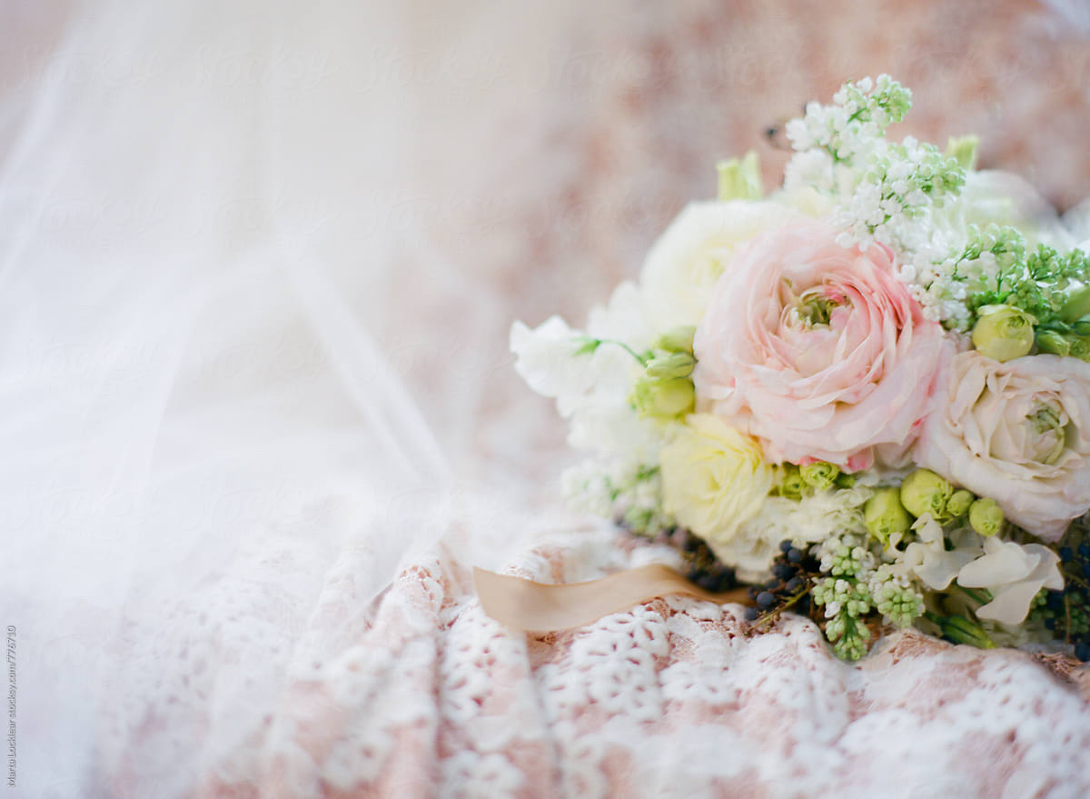 Bouquet and wedding gown