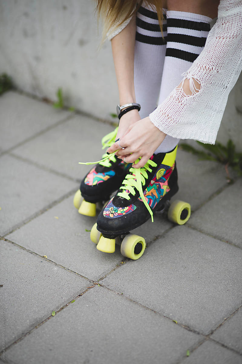 Young woman in roller skates