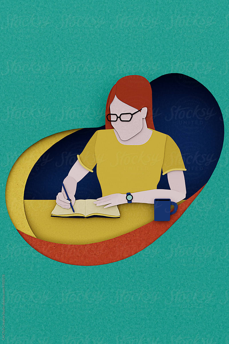Young woman writing paper illustration