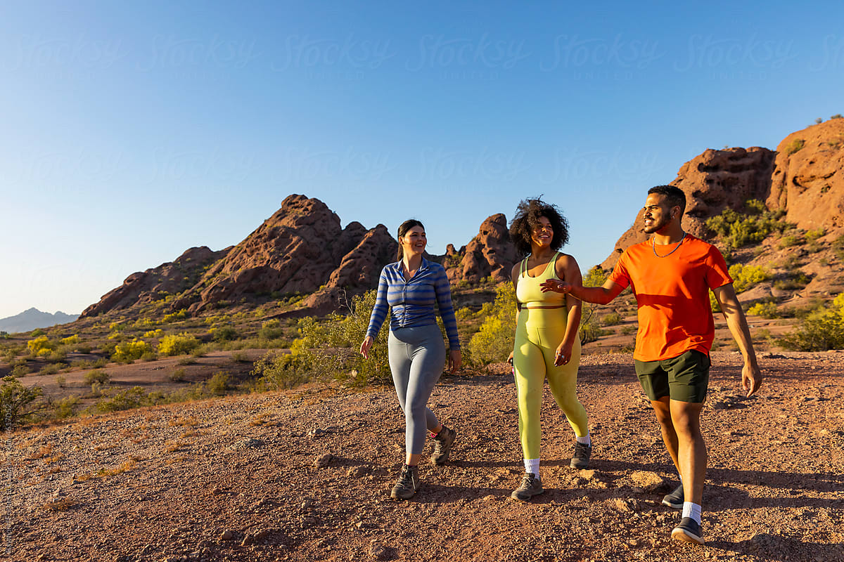 Outdoor healthy lifestyle if friends hiking together
