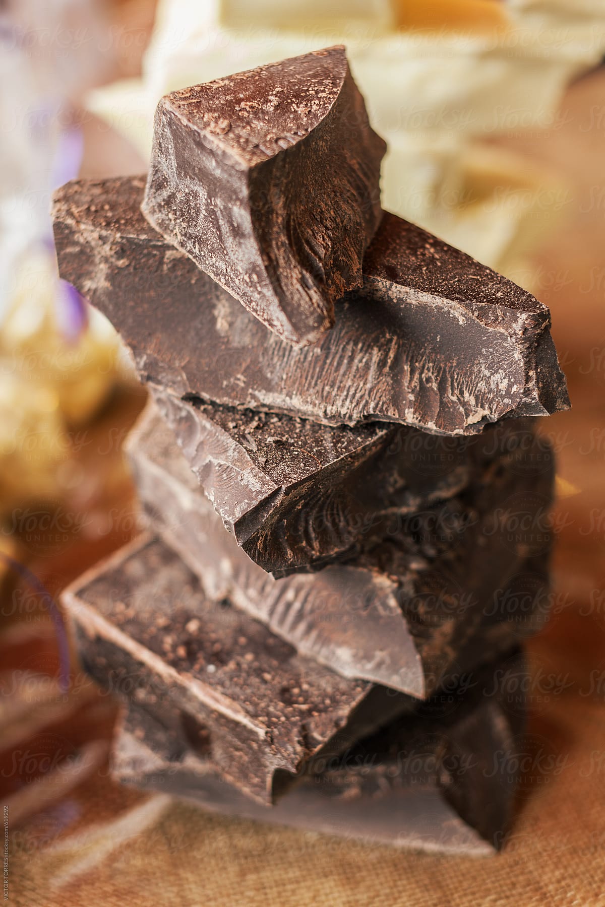 Blocks of Pure Black Chocolate in a Market Stall