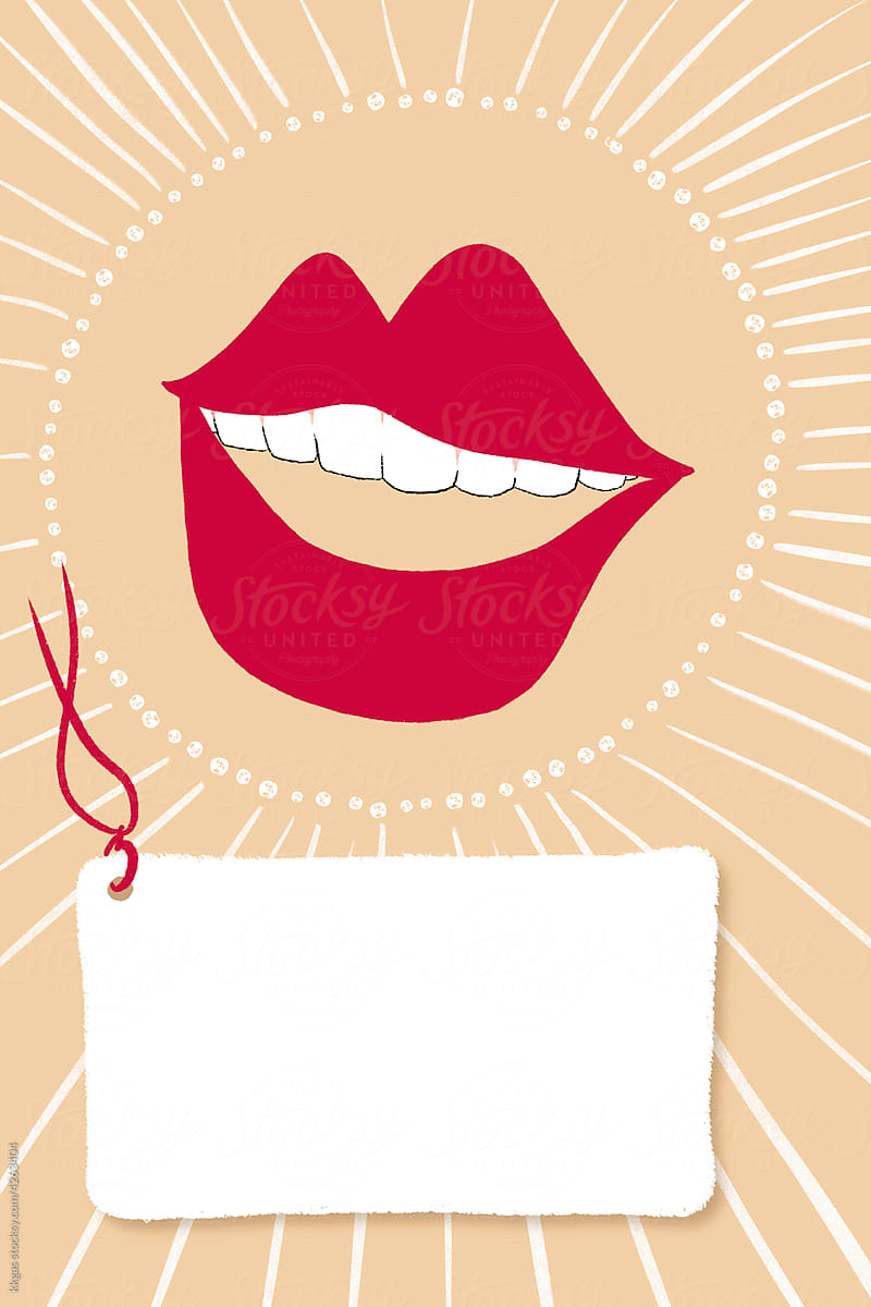 Beautiful smile with blank ticket illustration,