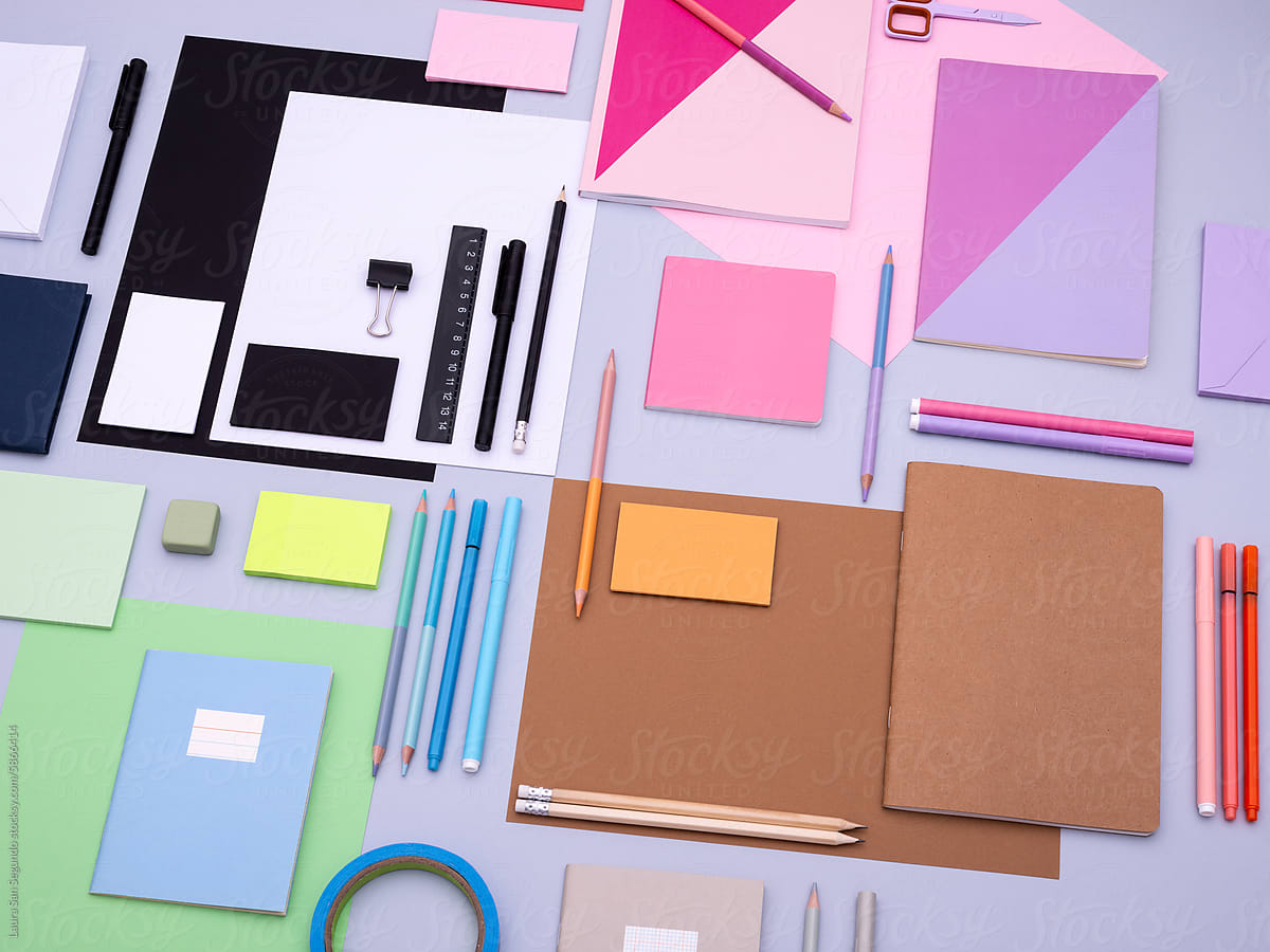 Color block stationery and design identity mockup