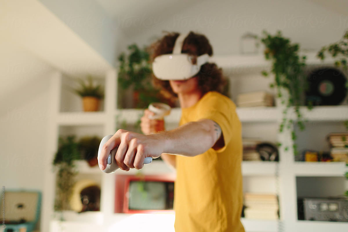 Man practicing sports while using Virtual Reality headset