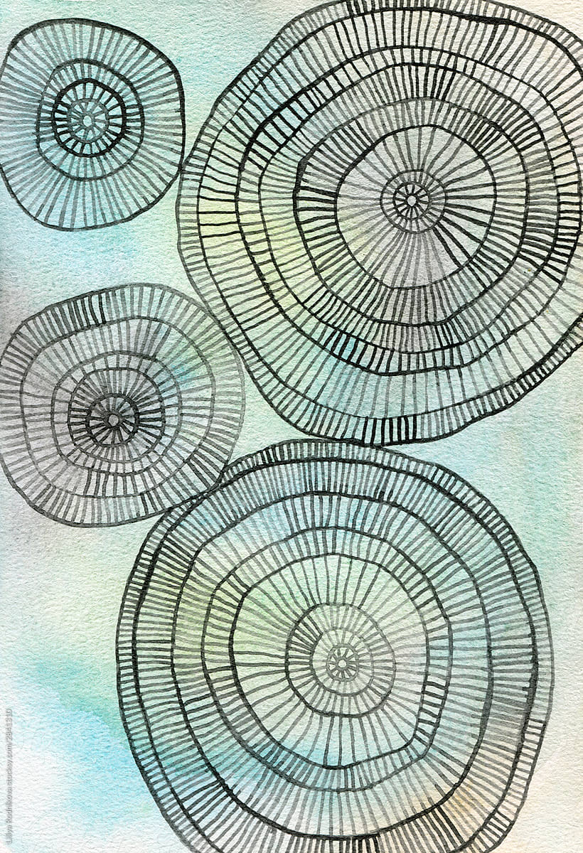 Ink circles on watercolor paper