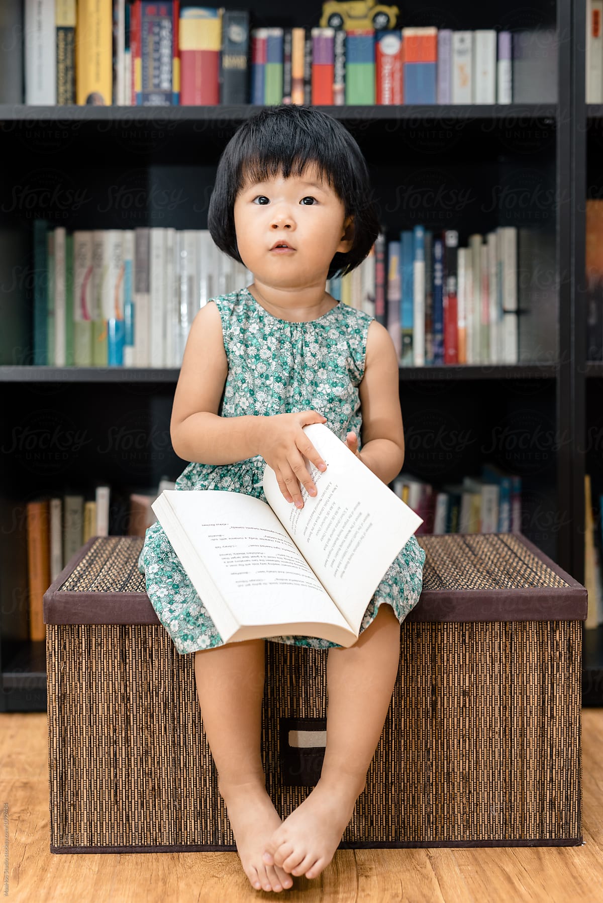 Adorable  girl reading books at home