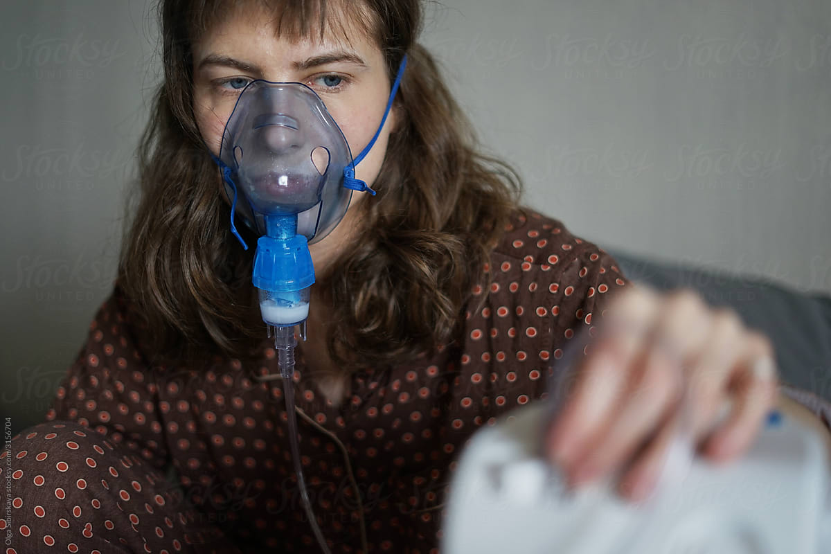 Healthcare: Sick Woman Inhalation