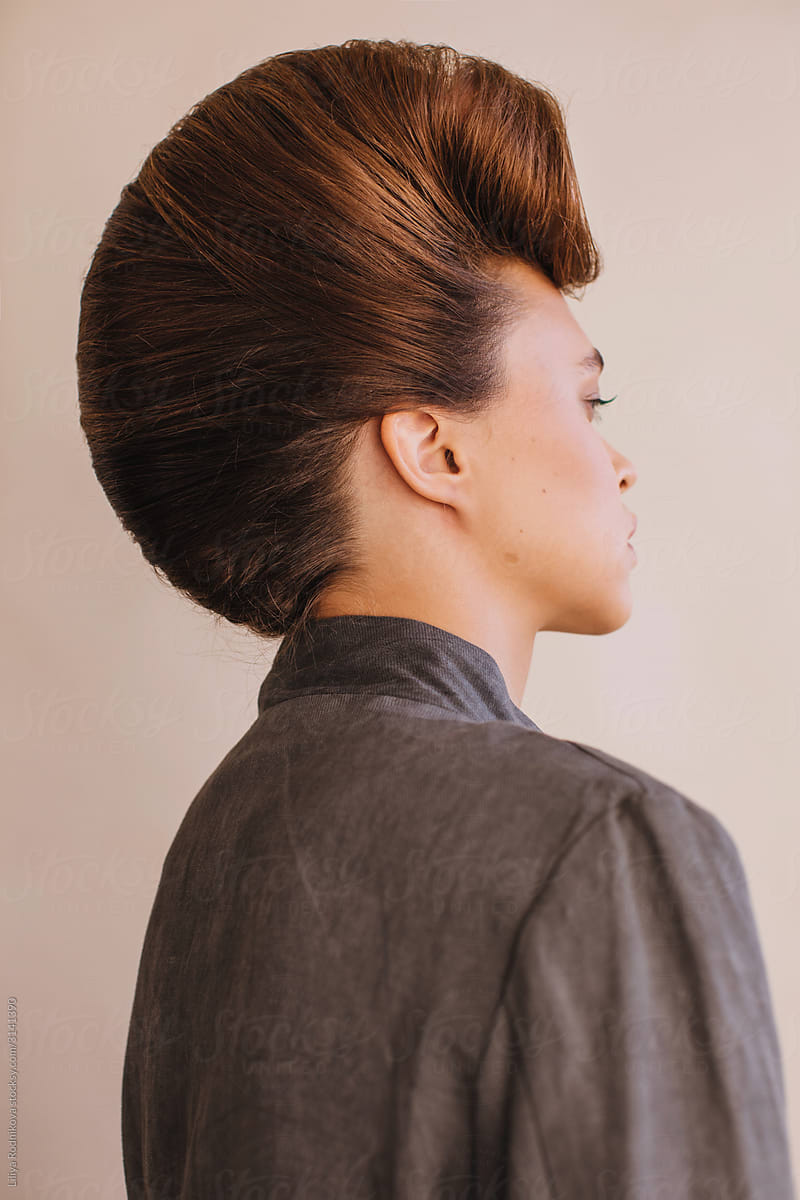 Back view model with stylish hairstyle