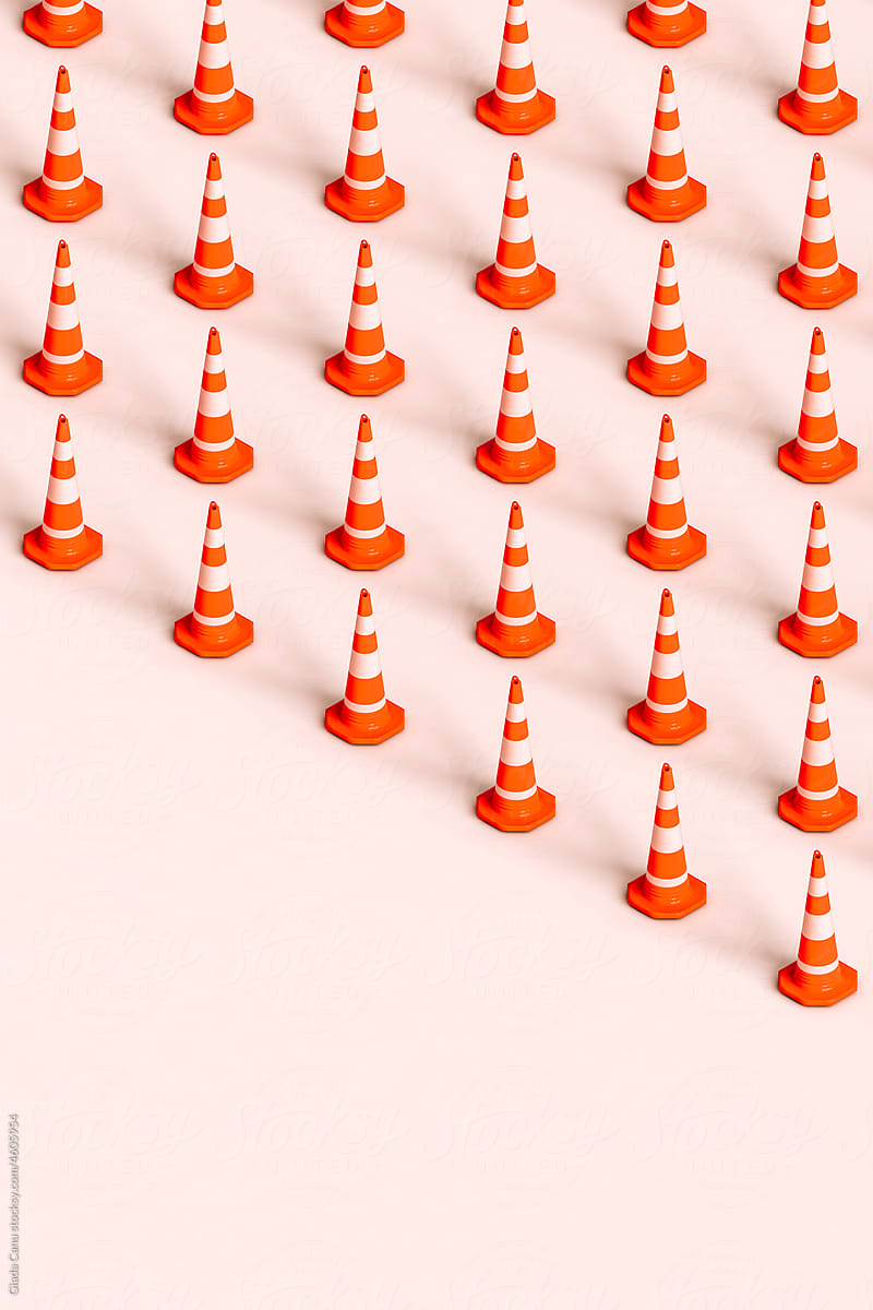 under construction concept. 3d render of traffic cones