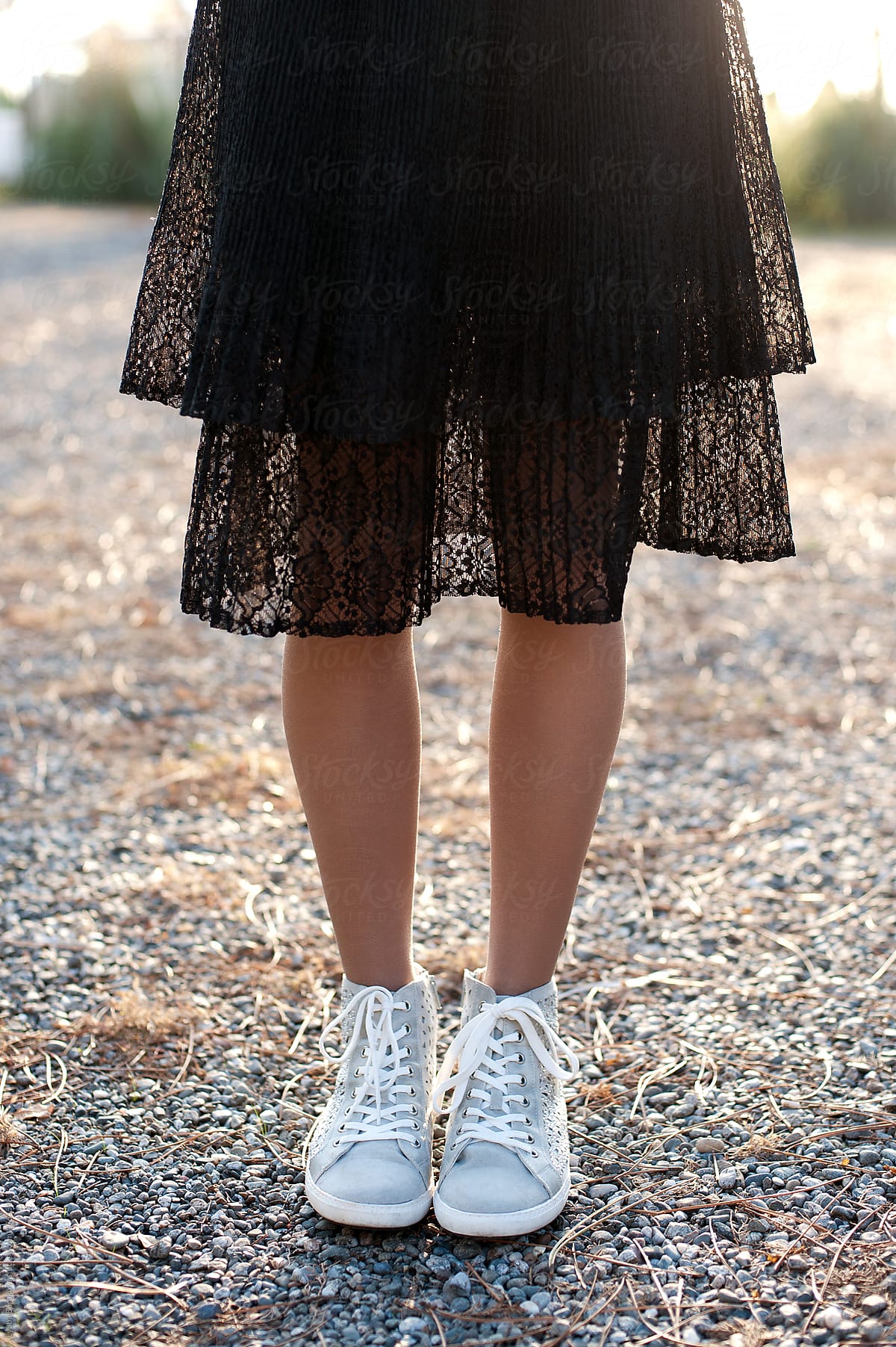 Lace skirt and sneakers