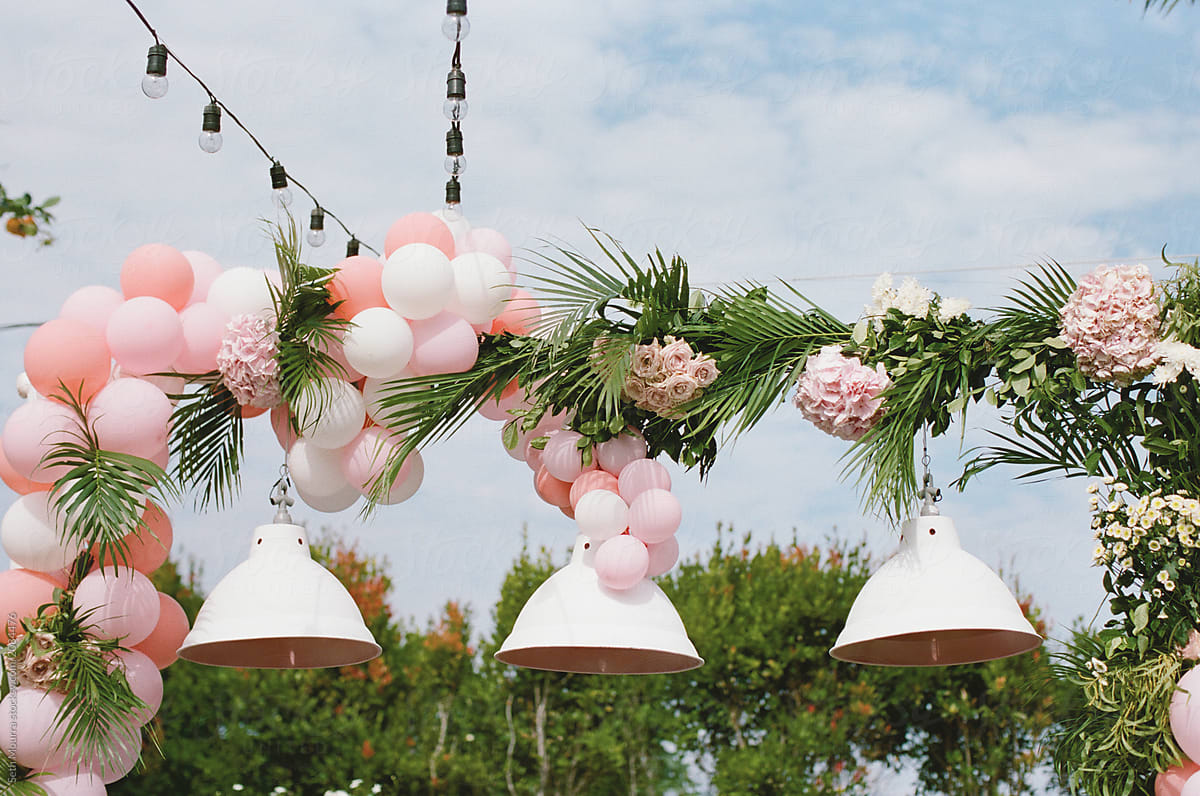 Outdoor, Tropical Wedding Reception With Hanging Greenery Garlands