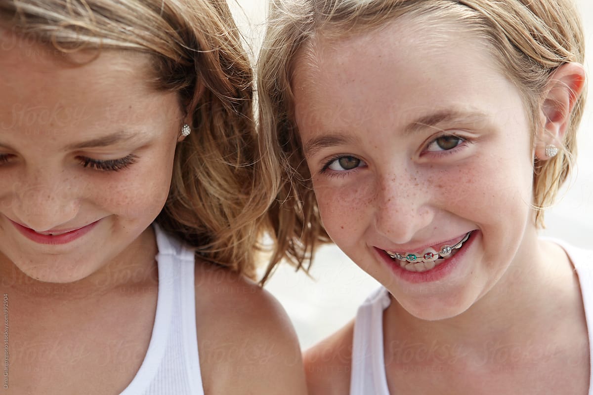 Twin Sisters At The Beach One With Braces By Dina Marie Giangregorio