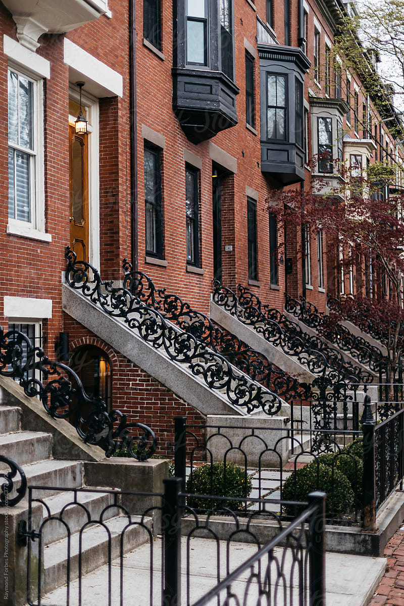 Boston Brownstone Rowhouse  Architecture  with Sidewalk