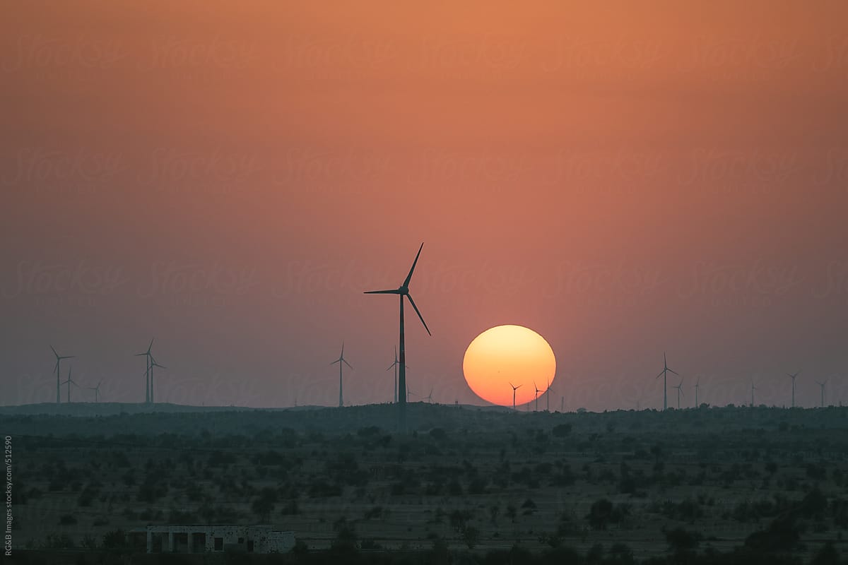 sunset with wind mills