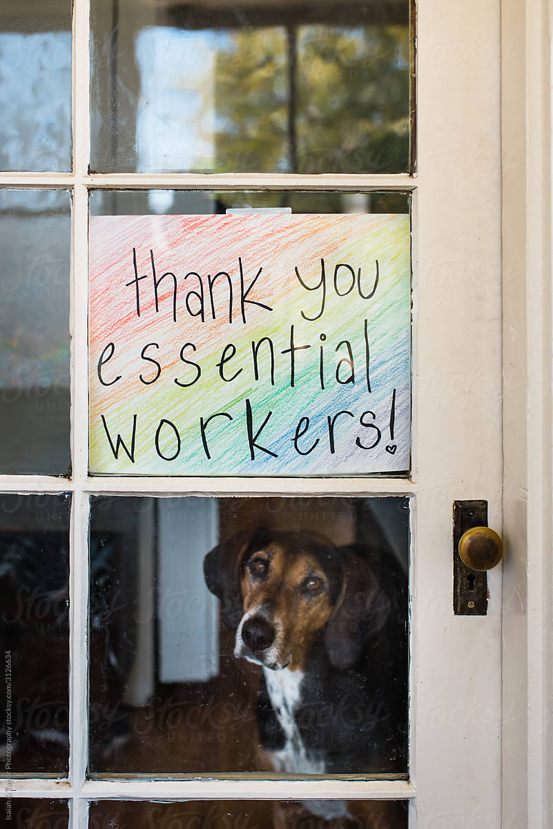 Sign in window thanking essential workers during Covid-19