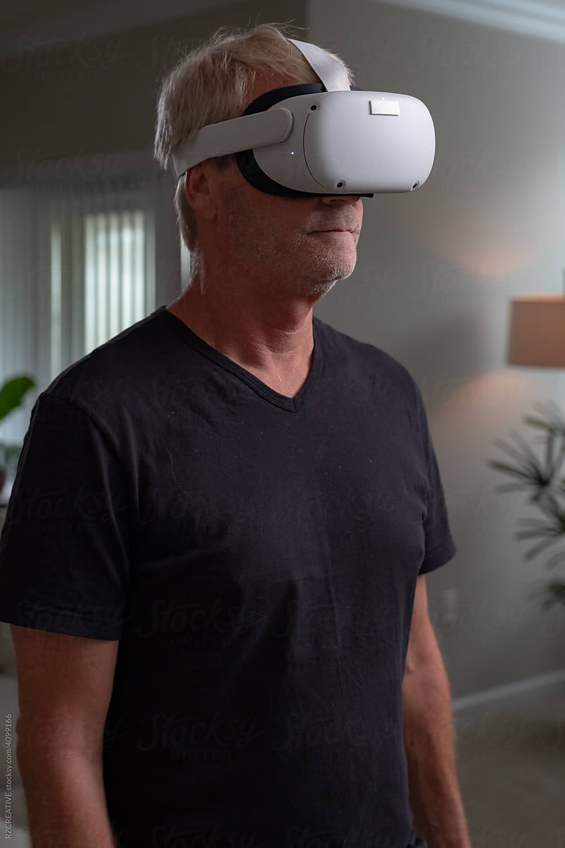 Man's virtual reality at home.