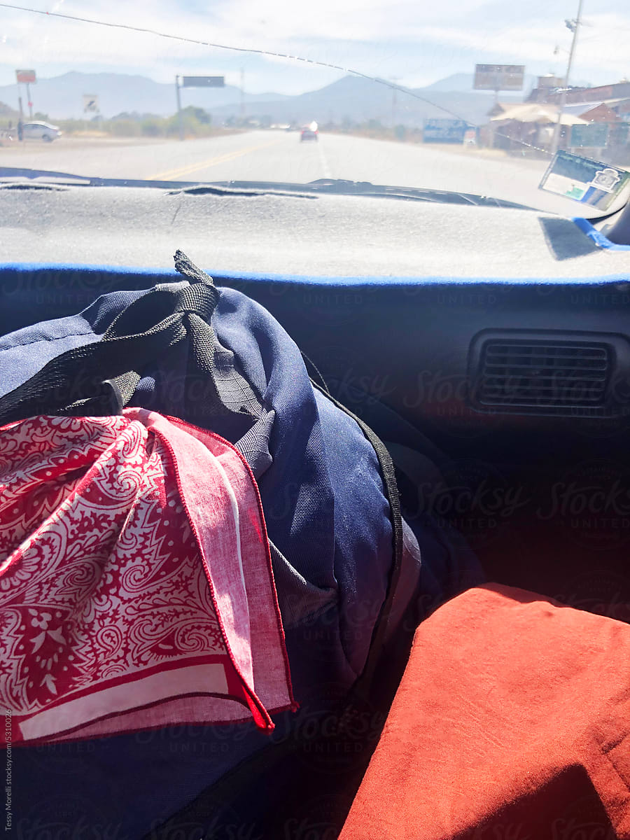 UGC POV backpack travel on car