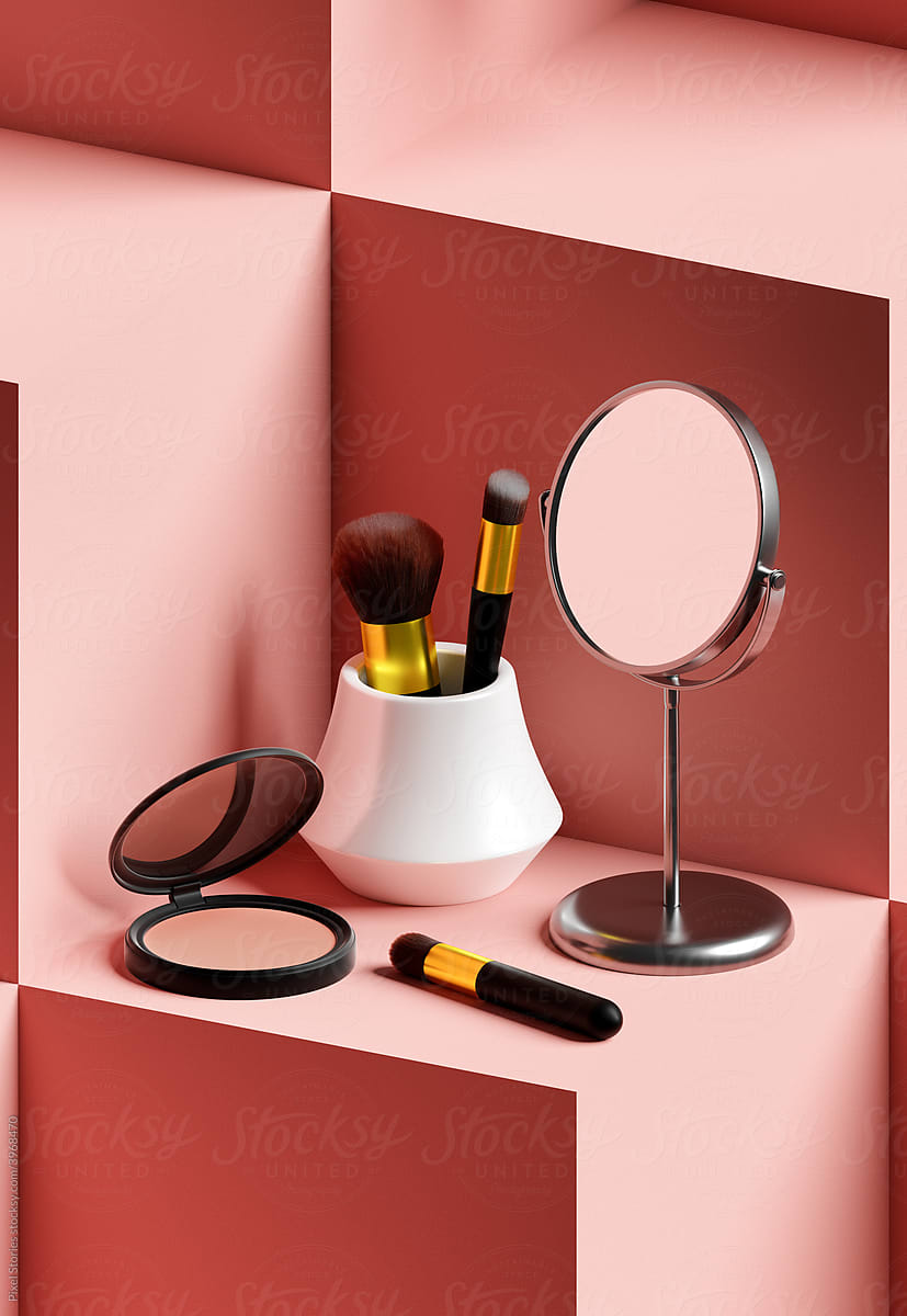Blush face powder and make-up brushes background