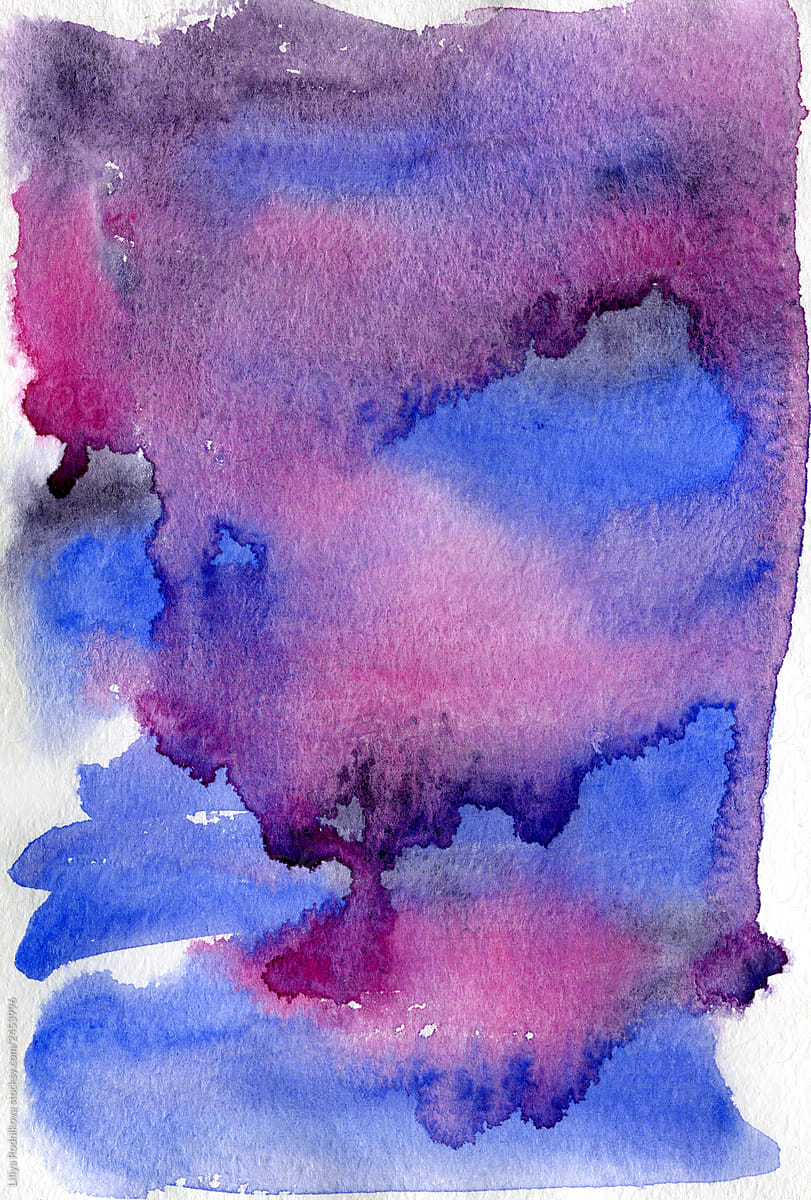 Abstract watercolor art in blue and violet