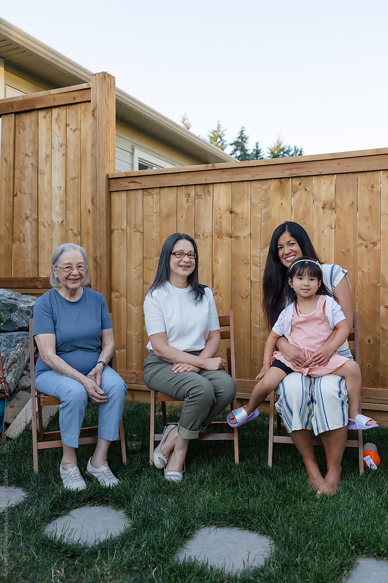 Extended family - four generations of women - spending time toge