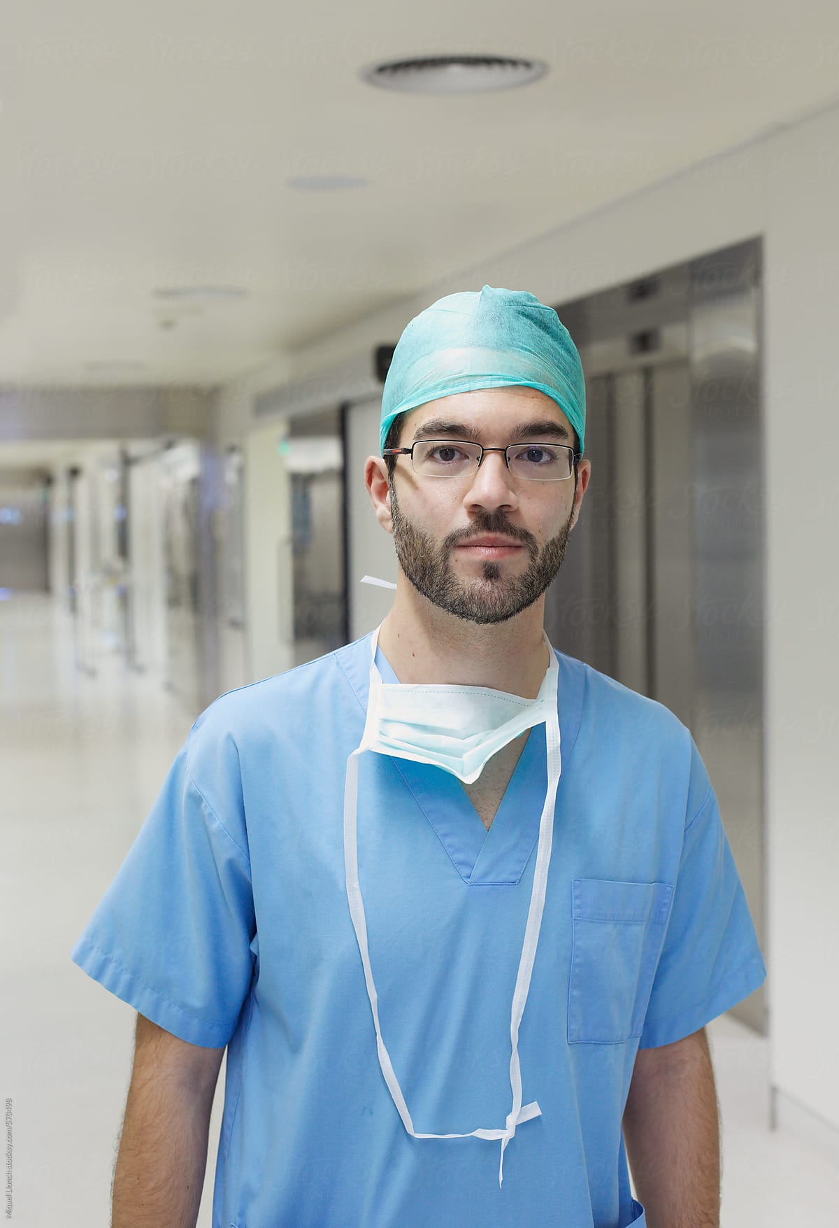 Portrait of a surgeon in a hospital hall