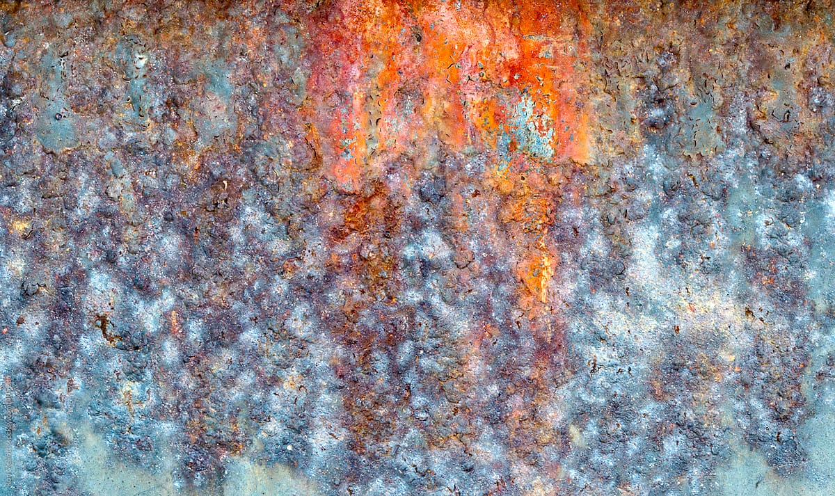 Closeup macro of abstract micro rust patterns on steel