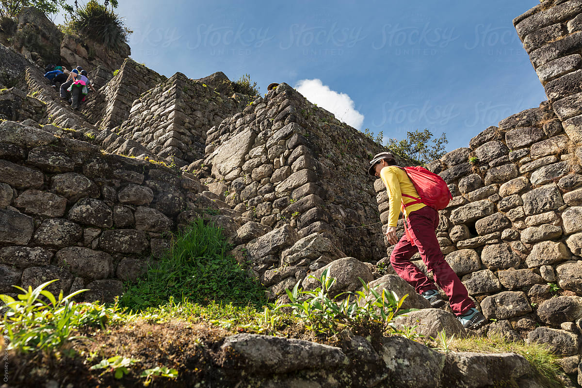 Hiker Climbs Stairs to Huayna Picchu