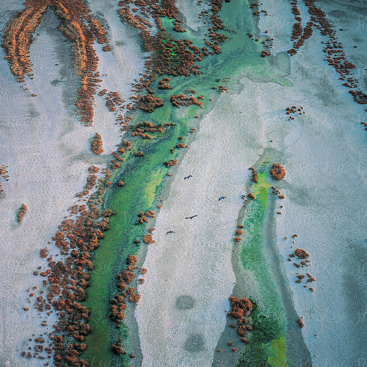 Abstract aerial view of a salt lake