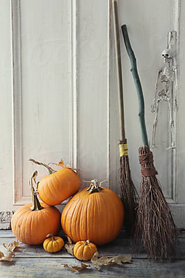 Pumpkin And Gourds With Leaves On Wood | Stocksy United