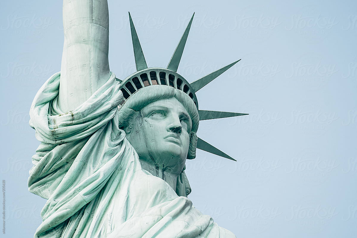The Statue of Liberty portrait headshot horizontal crop with copyspace - USA