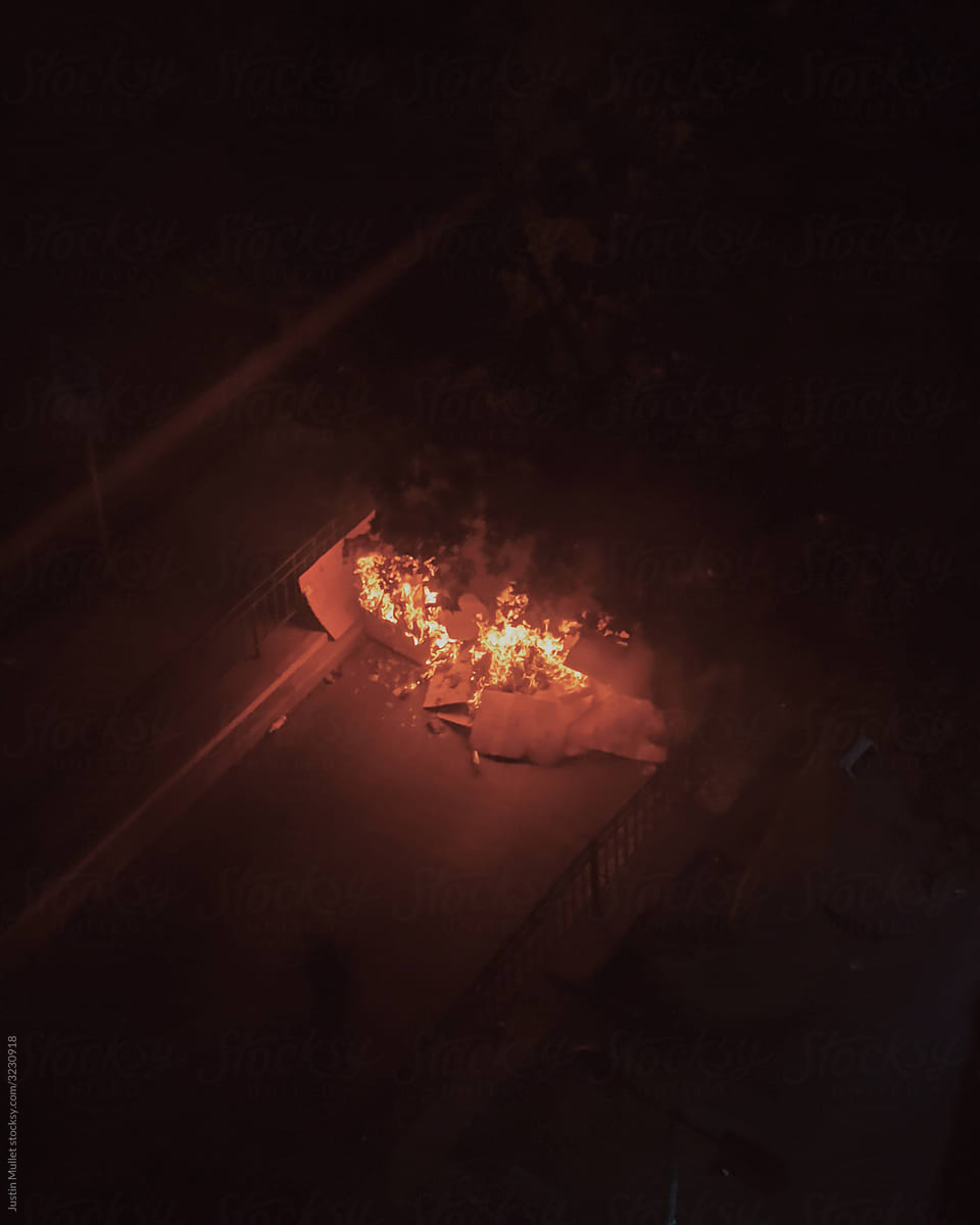 Protest Fire Burning In The Street
